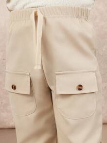 SUMWON 男童休闲工装裤，带贴袋和抽绳腰带，日常穿着舒适时尚，度假皆宜 - 卡其色 - 查看 5