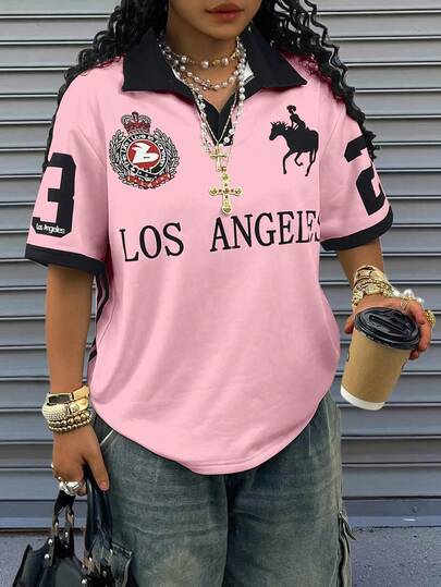 Rovax Women's Casual T-Shirt With Colorblock And Letter Print