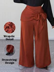 Maweii Quần dài thiết kế xoắn satin trơn màu thanh lịch cỡ lớn dành cho nữ, phù hợp cho mùa thu - màu nâu - Xem 1