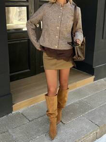 DAZY Women's Elegant Stand Collar Jacket, Autumn/Winter - Khaki - View 6