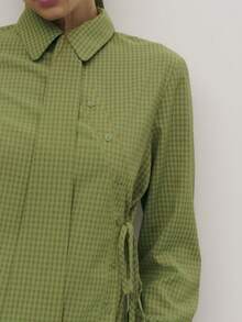 Nöista Check Wrap Shirt Checked Wrap-Style Shirt With Tie Detail And Tailored Fit. Modern, Flattering And Easy To Style-Ideal For Valentine's Day Casual Looks, Smart-Casual Outfits And Transitional Season Wear. - Green - View 7
