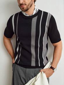 Manfinity CityGents Camisa masculina de malha de manga curta com listras contrastantes - Multicolorido - Ver 5