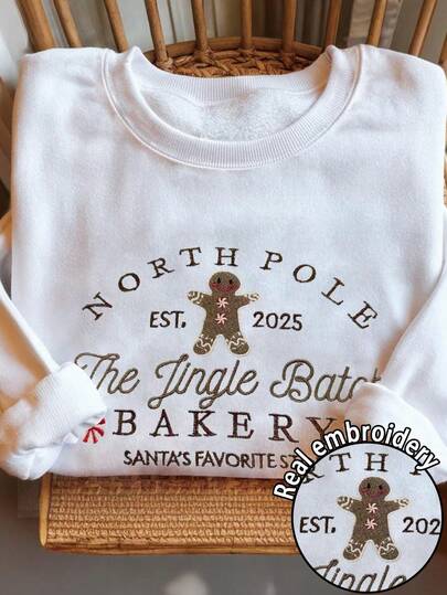 INAWLY Women's Sweatshirt,Women's Round-Neck Loose Fleece Long-Sleeved Casual Sportswear For Autumn And Winter,Women's Embroidered Gingerbread Sweatshirt, High Quality Pigment Dyed Holiday Pullover, Stitched North Pole Sweater, Christmas SweaterPrint Round Neck Long Sleeve Fleece Sweatshirt, Casual For Autumn/Winter,Long Sleeve Tops Graduation,Back To School