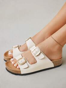 Women's Minimalist Metal Decor Flat Casual Fashion Beach Sandals - Beige - View 2