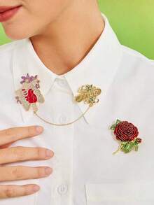 Frida Kahlo X SHEIN 3件套时尚优雅精致水钻锌合金3D立体花朵胸针，玫瑰花卉设计，适合度假、摄影、搭配连衣裙、外套、作为礼物、夏季服装、春季服装、海滩、度假、鲜花等场合。 - 彩色 - 查看 2