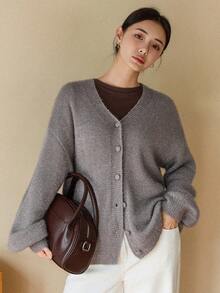 Dazy-Less Women's Casual Drop Shoulder Long Sleeve Knitted Cardigan, Autumn/Winter - Grey - View 6