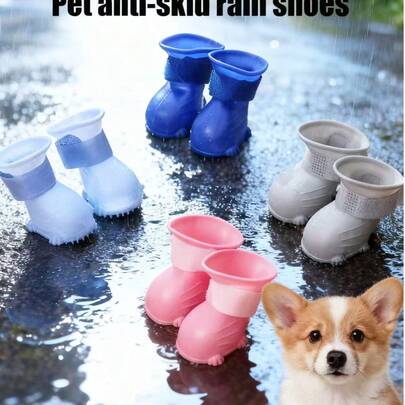 PETSIN 1 đôi giày đi mưa chống trượt cho thú cưng; Giày đi mưa ngoài trời chống thấm nước và chống mòn cho chó; Đồ dùng cho thú cưng.