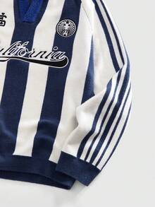 ROMWE MEN Men's Collar Embroidery Streetwear Stylish Knit Sweater - Blue - View 3