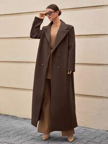 EURMUSE Women's H-Line Long Lapel Woolen Overcoat, Winter - Brown - View 3
