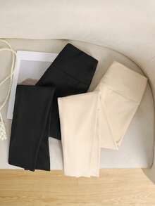 Teen Girls 2pcs/Set Home Leisure And Versatile Thermal Lined Tight Leggings For Girl, Black & Apricot, Fall/Winter Leggings Pack Clothes Pants Pack Of Pants