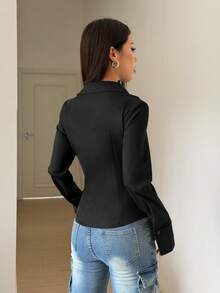 StreetHx Áo sơ mi nữ phong cách đường phố thường ngày thập niên 2000 với họa tiết kim loại, áo dài tay lấy cảm hứng từ phong cách Punk - màu đen - Xem 2