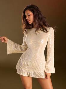 SHEIN ICON 女士复古波西米亚风图案V领露背系带不对称下摆连衣裙 - 彩色 - 查看 2