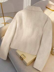 GlowEve CURVE Plus Size Women's Solid Color Wool Blend Coat With Decorative Buttons, Autumn/Winter - Apricot - View 2