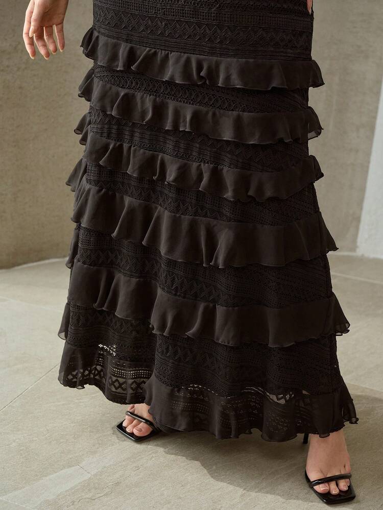 VESTIDO DE FIESTA/CÓCTEL CON VOLANTES SIN MANGAS PARA MUJER TALLA GRANDE, PRIMAVERA/VERANO