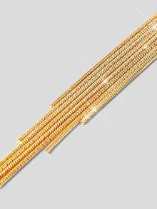Aloruh 2pcs Fashionable Simple Metallic Tassel & Shiny Pendant Dangle Earrings, Perfect For Party, Date Or Gift - Yellow Gold - View 5