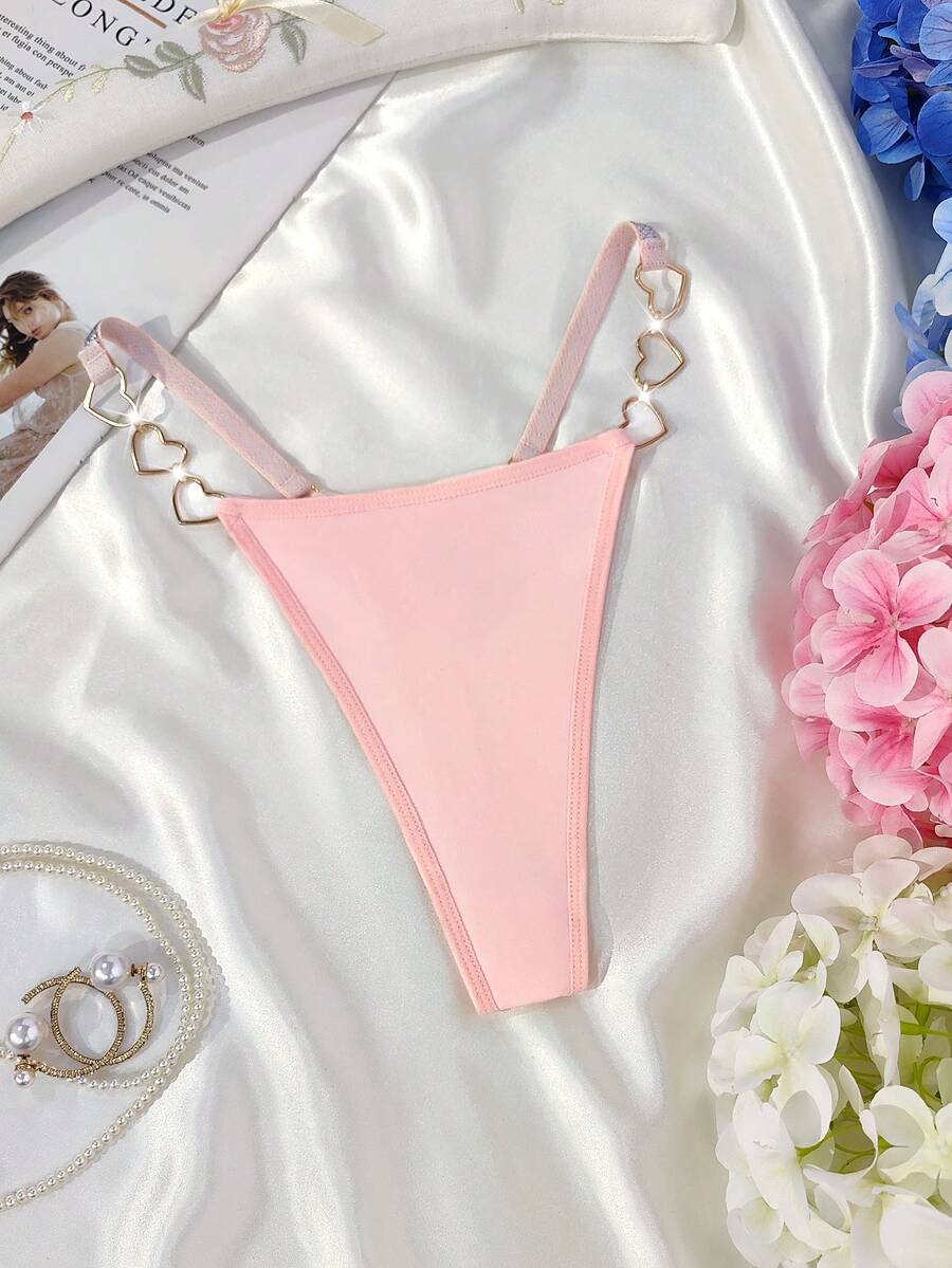 Women's Heart Chain Detail Sexy G-String Underwear - Pink - View 1