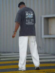 Heavens Edit 1pc Washed Minimalist American Style Commuter Jeans, Men's Niche Casual Loose Wide Leg Pants (No Belt Or Accessories) - White - View 2