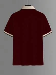 Manfinity Mode Men's Business Casual Ribbed Collar Short Sleeve Polo Shirt - Burgundy - View 2