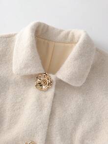 GlowEve CURVE Plus Size Women's Solid Color Wool Blend Coat With Decorative Buttons, Autumn/Winter - Apricot - View 6