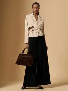 Briarwyn Eleganter einfarbiger Trenchcoat für Damen, beige, Herbst, langärmlig, gewebter Stoff mit Gürtel, Büro-Lässig, reguläre Länge, modische vielseitige Oberbekleidung - Weiss - Übersicht 5