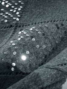 CosyJoli 大码女式时尚休闲深色亮片毛衣，女士休闲毛衣，休闲亮片上衣，闪亮上衣 - 深灰色 - 查看 4