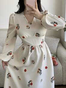 Feyla فستان طويل أنيق ذو طبعة زهور رومانسية عتيقة، مناسب للعطلات - متعدد الألوان - مشاهدة 5