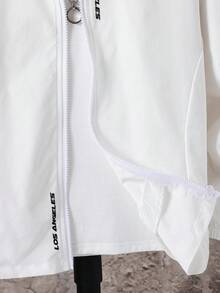 SHEIN 青少年男童休闲日常百搭舒适字母图案连帽衫轻便宽松长袖夹克秋冬女童服装