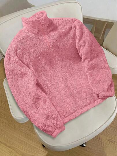 Claim Dot Men's Solid Color Long Sleeve Zip-Up Half Placket Casual Fleece Sweatshirt, Autumn/Winter