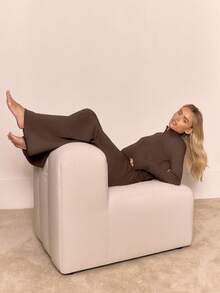 MUSERA Knit Funnel Neck Marl Zip Through Cardigan Only Winter Loungewear Cosy  Work Cute Elegant Casual  Chic Vacation Spring - Chocolate Brown - View 6