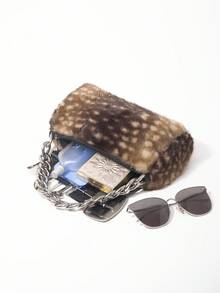 ROMWE Grunge Punk 2000s Style Women  Handbags,Punk Rivet Biker Bags,Metal Chain Bag,Fur Purse ,Autumn & Winter Wallets(Random Pattern) - dark brown - View 7