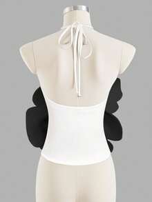 Chiquease 女士优雅情人节系带露背白色花卉装饰罗纹亲肤无袖紧身衣 - 彩色 - 查看 2