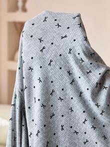 SHEIN 2pcs Maternity Bow Print Lapel Collar Long Sleeve Button-Up Top And Adjustable Waist Pants Set,Maternity Clothes - Grey - View 8