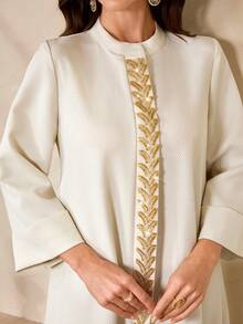 Al Najma 女士土耳其长款连衣裙和阿拉伯传统长袍 - 杏色 - 查看 7