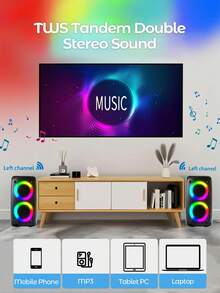 Teckwe Wireless Speakers Boombox With Deep Bass, Portable Loud Stereo Sound Subwoofer With LED Light Show For Party, Outdoor,Camping Party Disco Light - Black - View 5