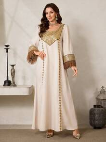 Al Najma Elegant & Luxurious  Style Long Dress For Women - Apricot - View 2