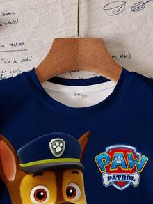 SHEIN | PAW Patrol Young Boy Casual Colorblock Dog Print Round Neck Short Sleeve T-Shirt, Summer - White - View 4