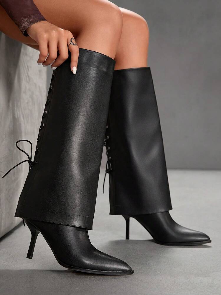 CUCCOO SZL Casual Solid Color Lace-Up Women Knee-High Boots For Christmas