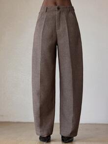 Aveloria Modichic Women's Suit Pants Herringbone Wide Leg Trousers,Shades Of Brown,Autumn,Business Casual,Office High Waist Relaxed Fit Tweed Pants With Side Pockets - Multicolor - View 3