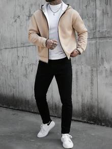 Manfinity CasualCool Męska bluza z kapturem z teksturowanego materiału - Morela - Zobacz 3