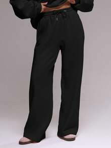 MUSERA Flocking Wide Leg Joggers Tracksuit Bottoms Only  Cute Casual Cosy - Black - View 3