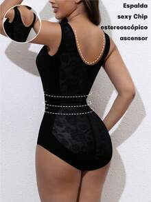 COTOLO Body moldeador de mujer negro con tirantes anchos - disfraz halloween mujer, corset mujer, faja de mujer, faja colombiana para mujer, Halloween Gifts, Halloween Essentials, faja posparto para mujer - Patrón negro - Ver 4