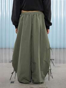 COUREZ 低腰宽松灯笼裤，带系带细节 / Y2K 外出穿搭 秋季女装 秋装 冬装 阔腿裤 - 軍綠色 - 查看 3