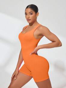 Slayform Women's Fitness Jumpsuit, Slim Fit Stylish Yoga Bodysuit - Orange - View 4