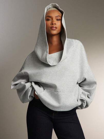 Denimoi Women's Solid Color Drop Shoulder Long Sleeve Casual Sweatshirt With Pockets