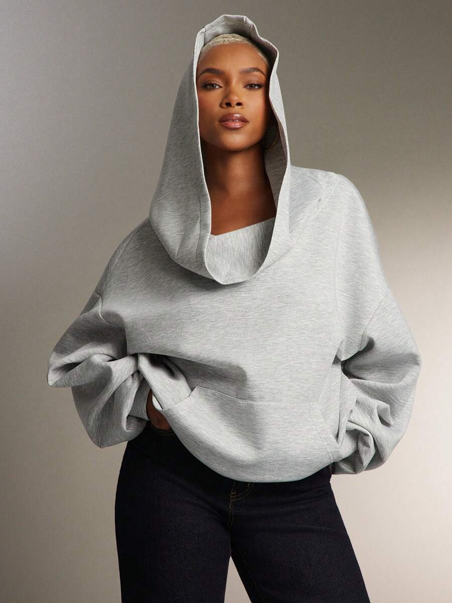 Denimoi 女士纯色落肩长袖休闲卫衣，带口袋 - 灰色 - 查看 1