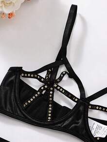 Patchwork Sequin Hollow Out Sexy Lingerie Set, Going Out - Black - View 4