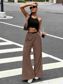 Muchica Women's Pleated Wide Leg Business Casual Trousers - Brown - View 6