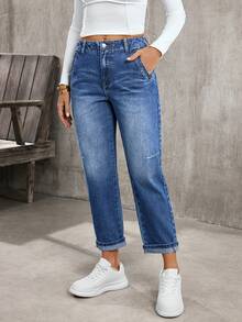 EMERY ROSE Women's Pocket Button Casual Versatile Commuter Jeans - Blue - View 7