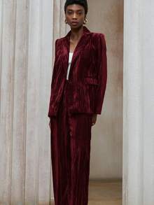 Aveloria Modichic 2pcs Set: Fashionable Versatile Velvet Padded Shoulder Blazer Jacket And Casual Pants For Women - Redwood - View 6