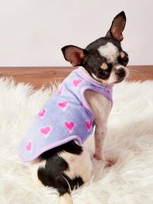 PETSIN 1pc Rose Red Love Printed Pet Tank Top Light Purple Autumn And Winter Warm Flannel Warm Pet Clothes - Multicolor - View 2